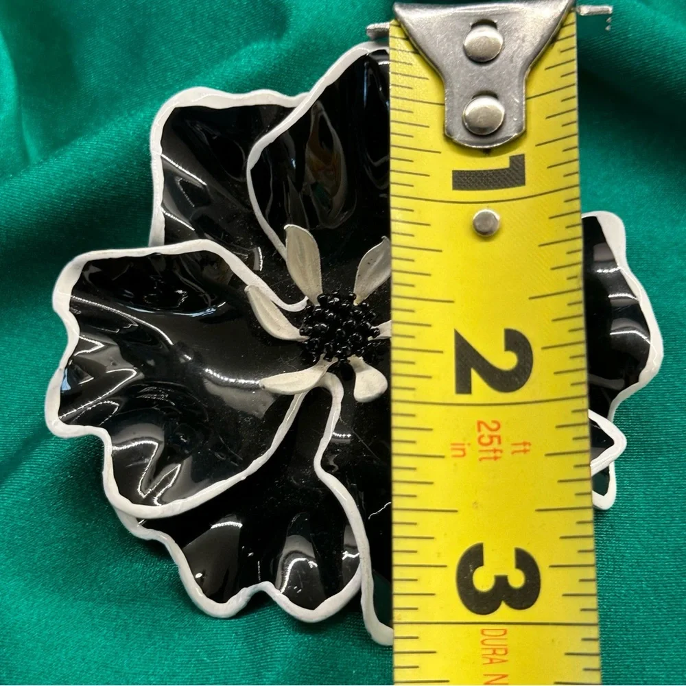 Vintage Black with White Flower Brooch- Large and Fabulous!!!!!